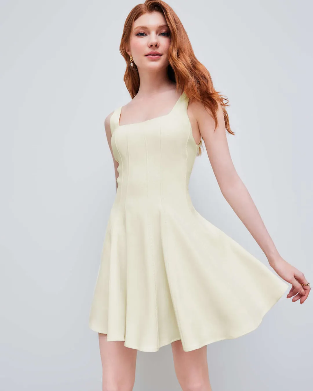 Woven Square Neck Ruffle Off White Mini Dress - Image 3