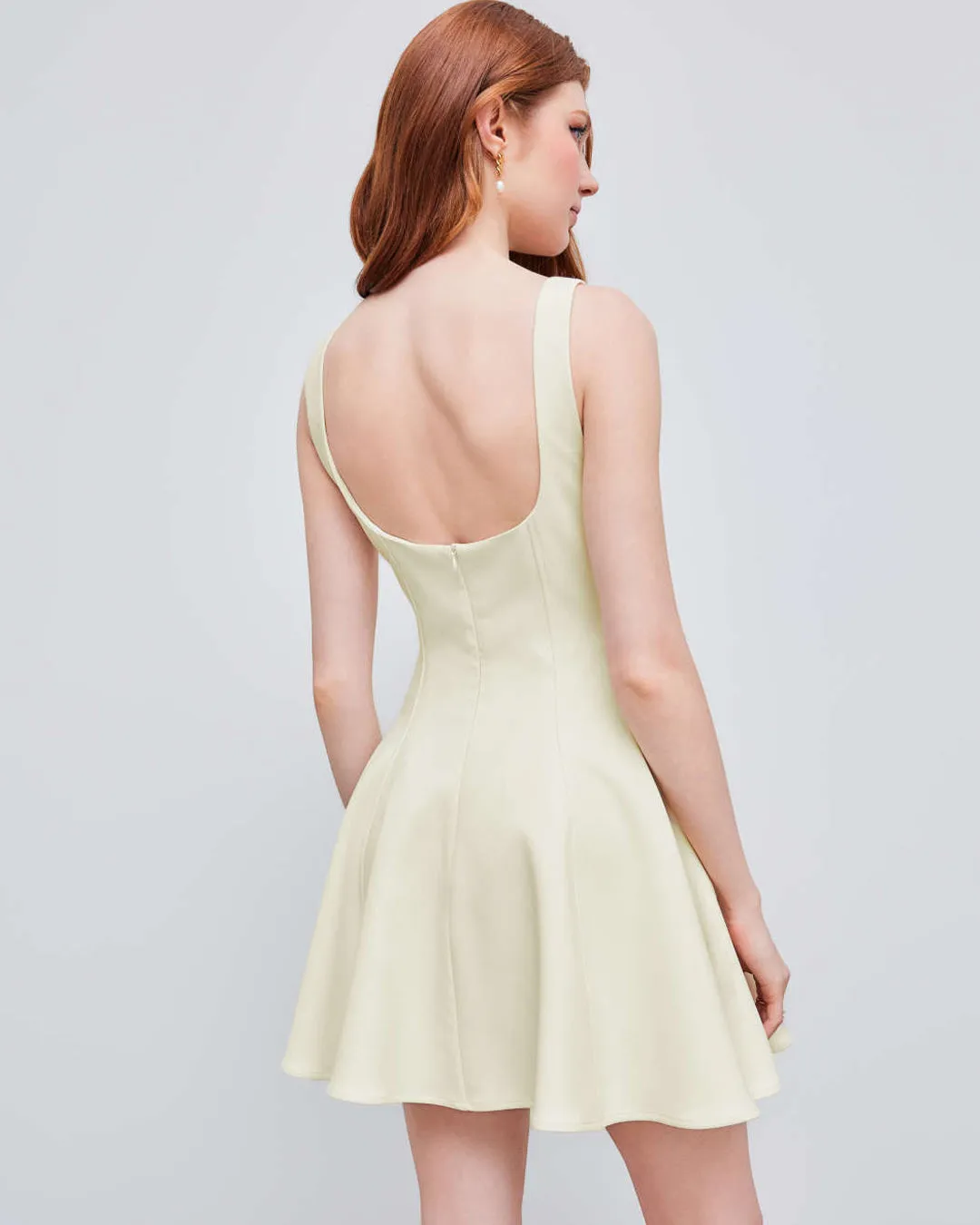 Woven Square Neck Ruffle Off White Mini Dress - Image 4