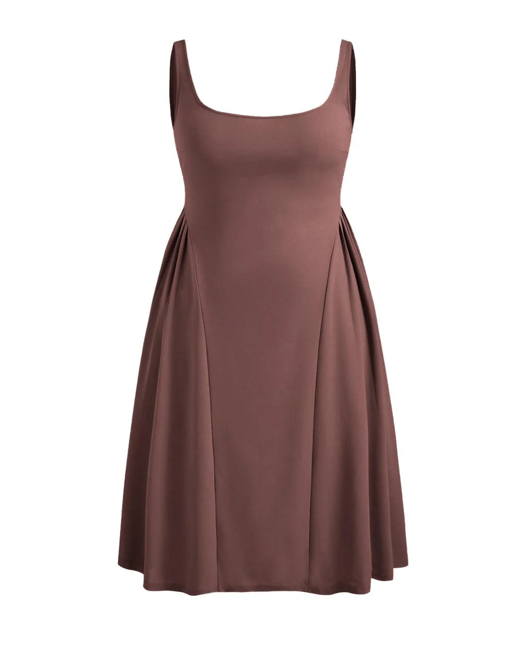Woven Square Neck Solid Ruffle Long Brown Midi Dress Curve & Plus - Image 3