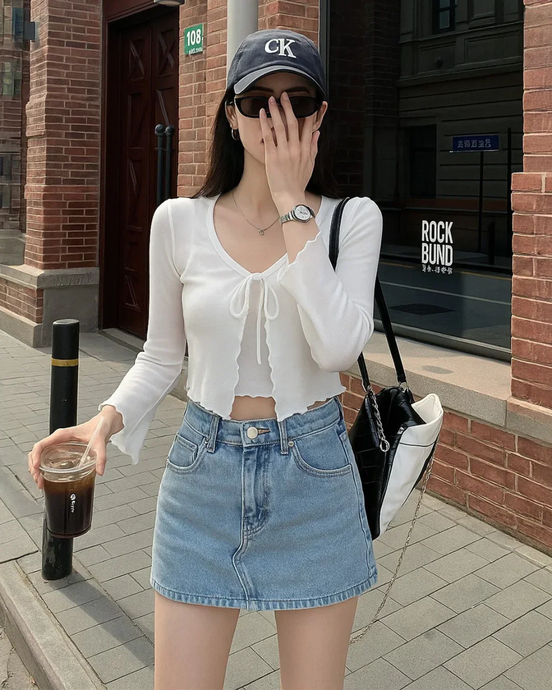 Y2K Cropped Tie Front Knot Shirred White Mesh Top - Image 2