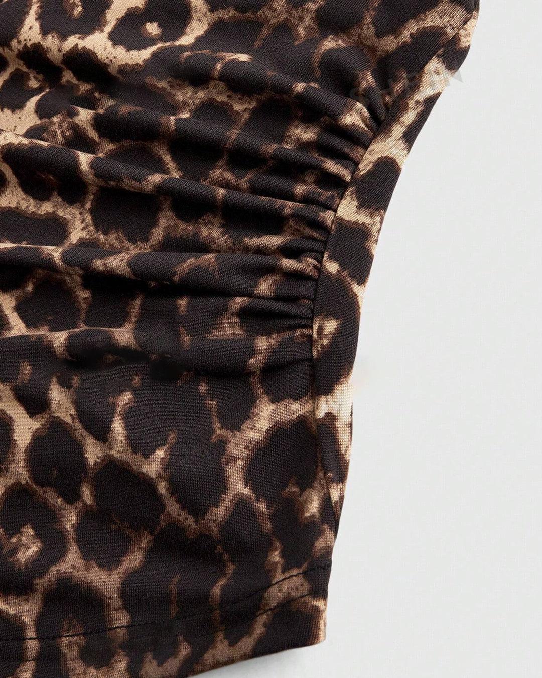 Halter Neck Leopard Print Ruched Stretch Sleeveless Top - Image 4