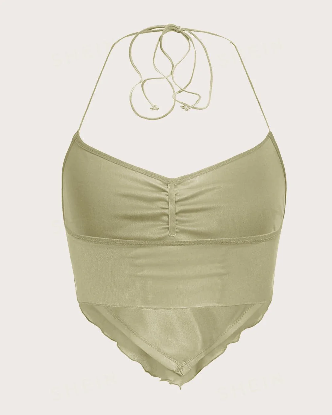 Y2K Ruched Tie Backless green Mesh Top - Image 2