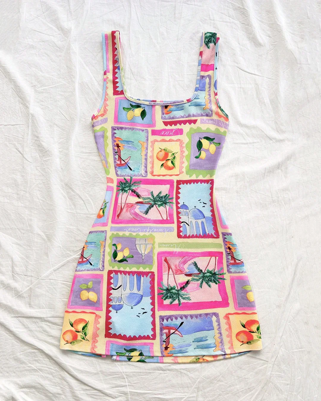 Y2K Travel Print Scoop Neck Mini Dress - Image 2