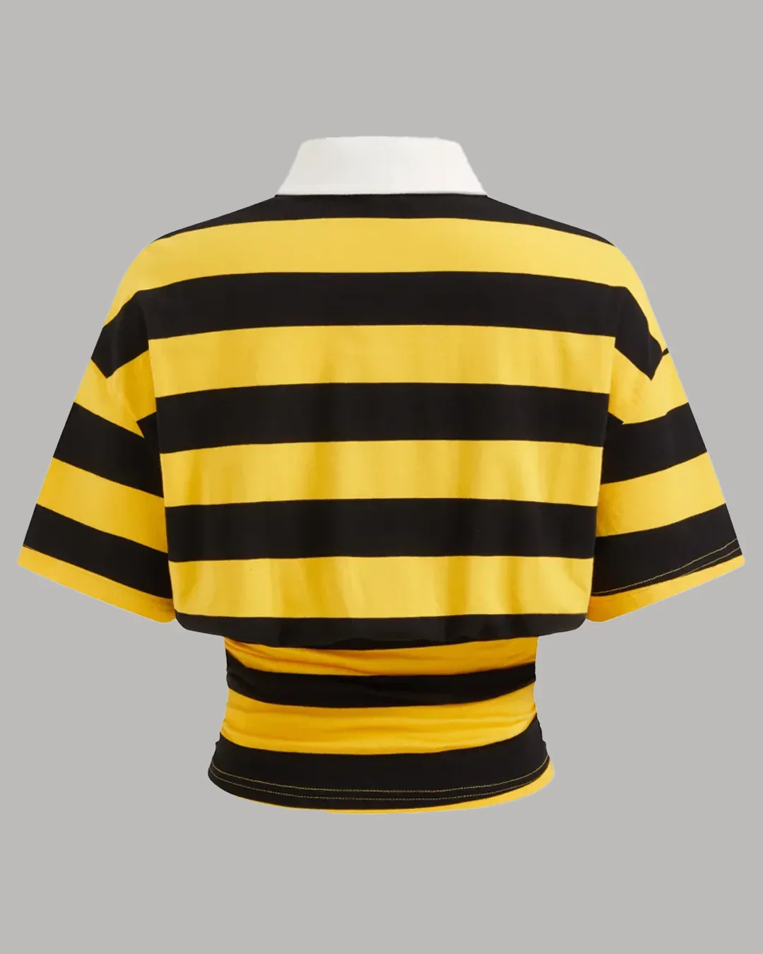 Yellow and Black Striped Cropped Collar T-Shirt - Image 2