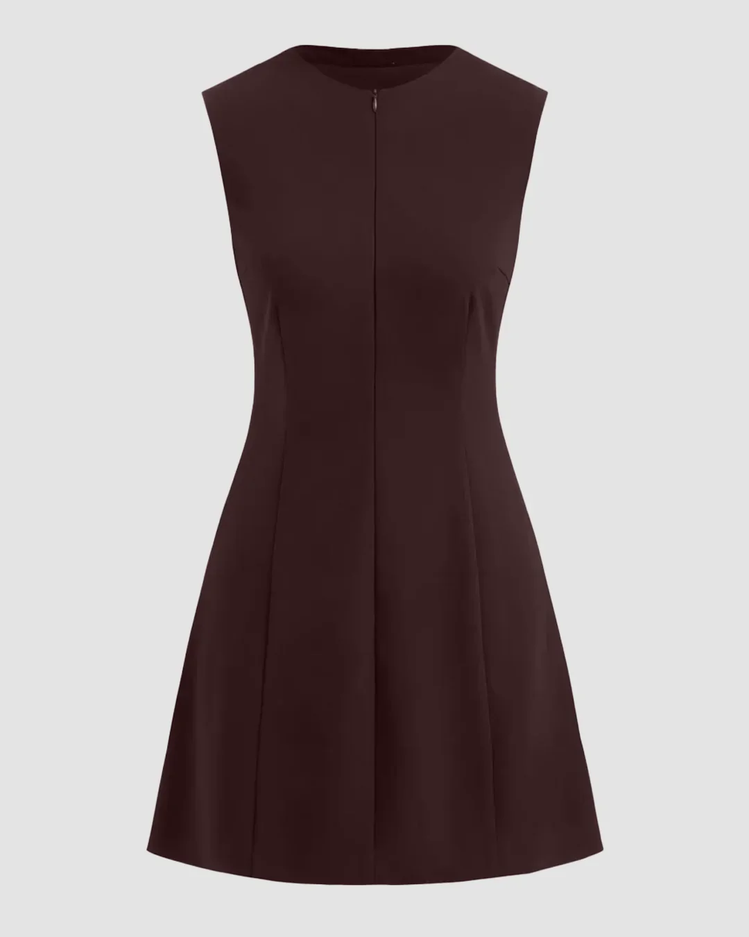 Zip Front Sleeveless A-Line Mini Dress in Chocolate Fondae - Image 2