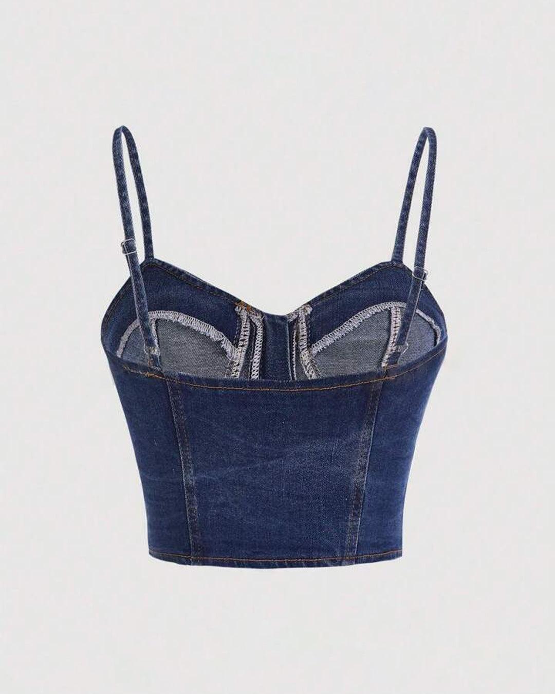 Zipper Bustier Cami Denim Top - Image 2