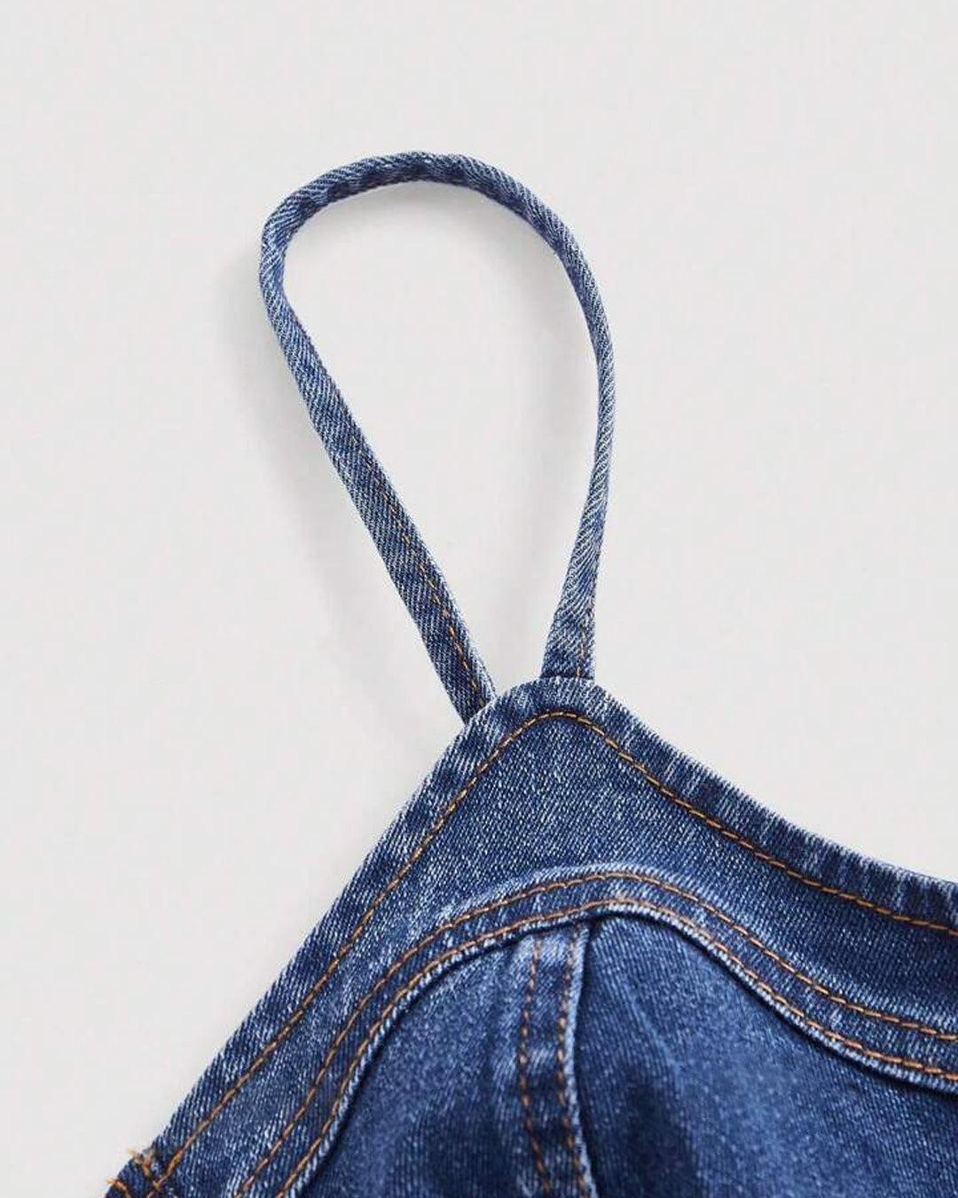 Zipper Bustier Cami Denim Top - Image 3