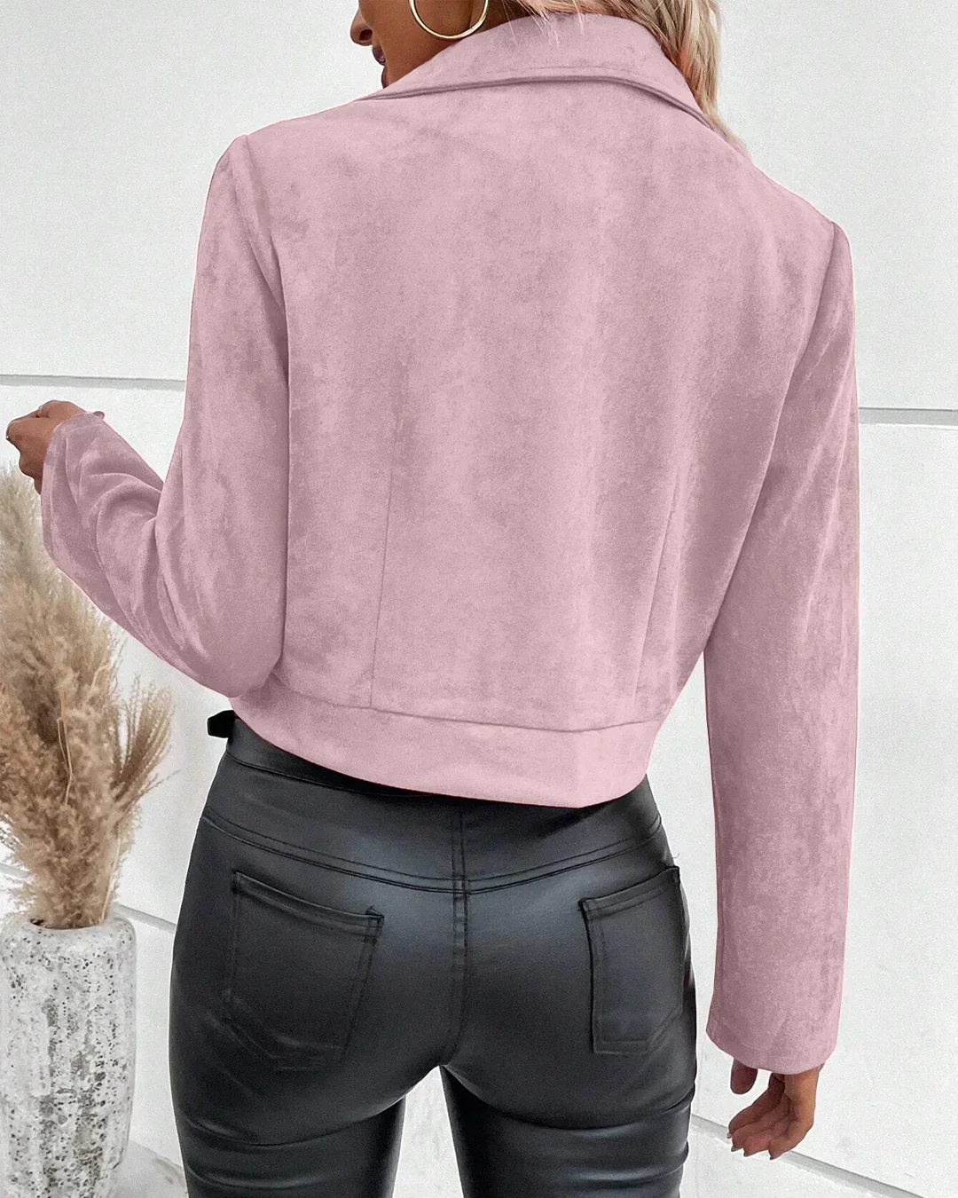 Zippered Lapel Waist Length Jacket in Dusty Pink - Image 2